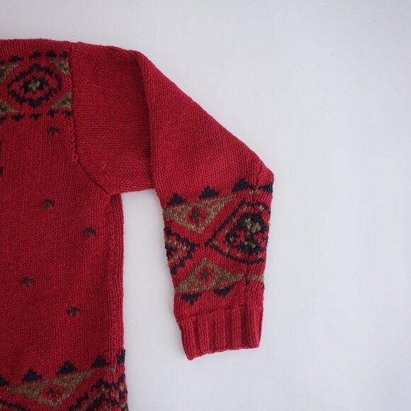 Vintage Eddie Bauer Hand Knit Red Wool Deer Sweater Fair Isle Alpinecore SP - Picture 5 of 10